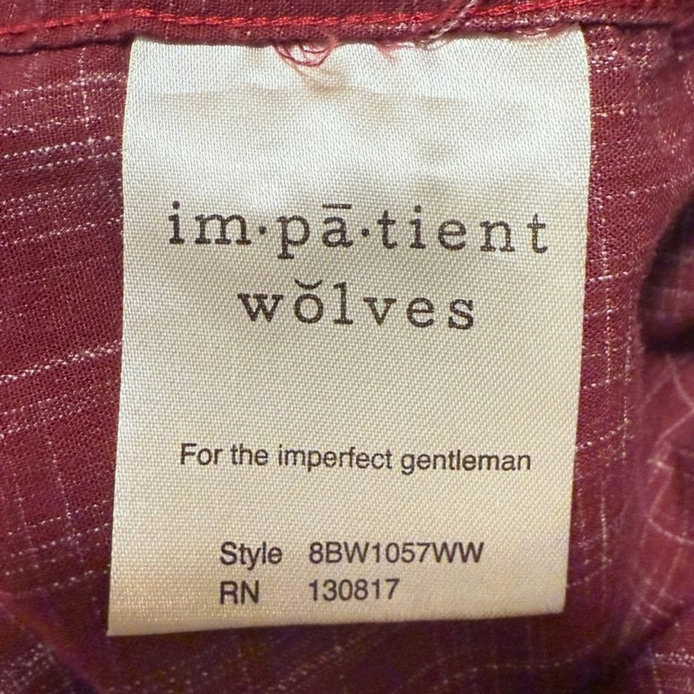 im·pā·tient wŏlves Button Down Shirt Red Crosshatch Textured Mens L - Picture 7 of 8